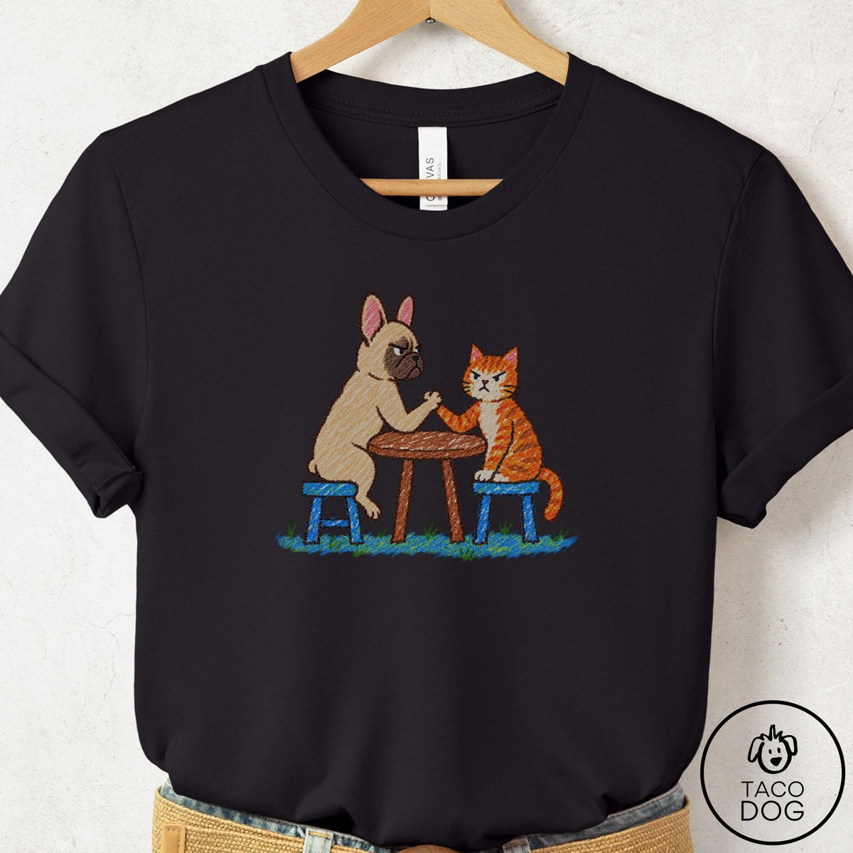 French Bulldog Frenchie Arm Wrestling T-Shirt Black Taco-Dog