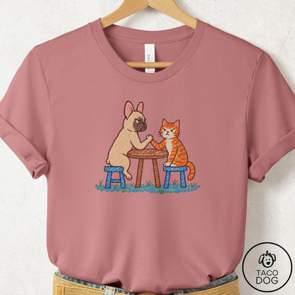 French Bulldog Frenchie Arm Wrestling T-Shirt Mauve Taco-Dog