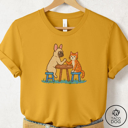 French Bulldog Frenchie Arm Wrestling T-Shirt Mustard Taco-Dog