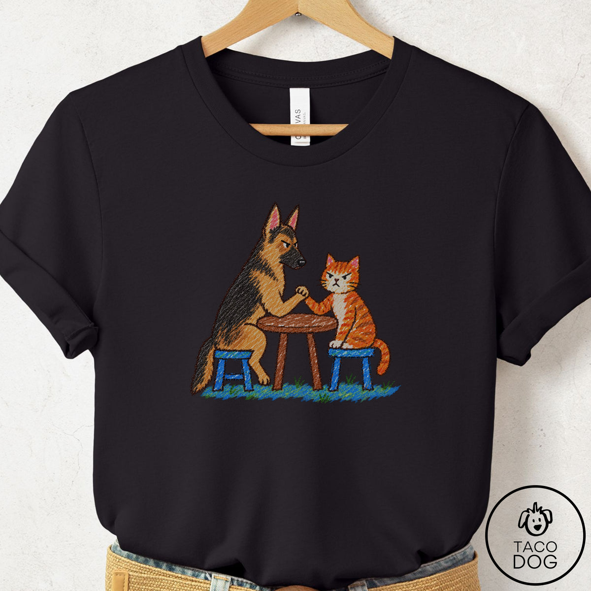 German Shepherd Arm Wrestling T-Shirt Black Taco-Dog
