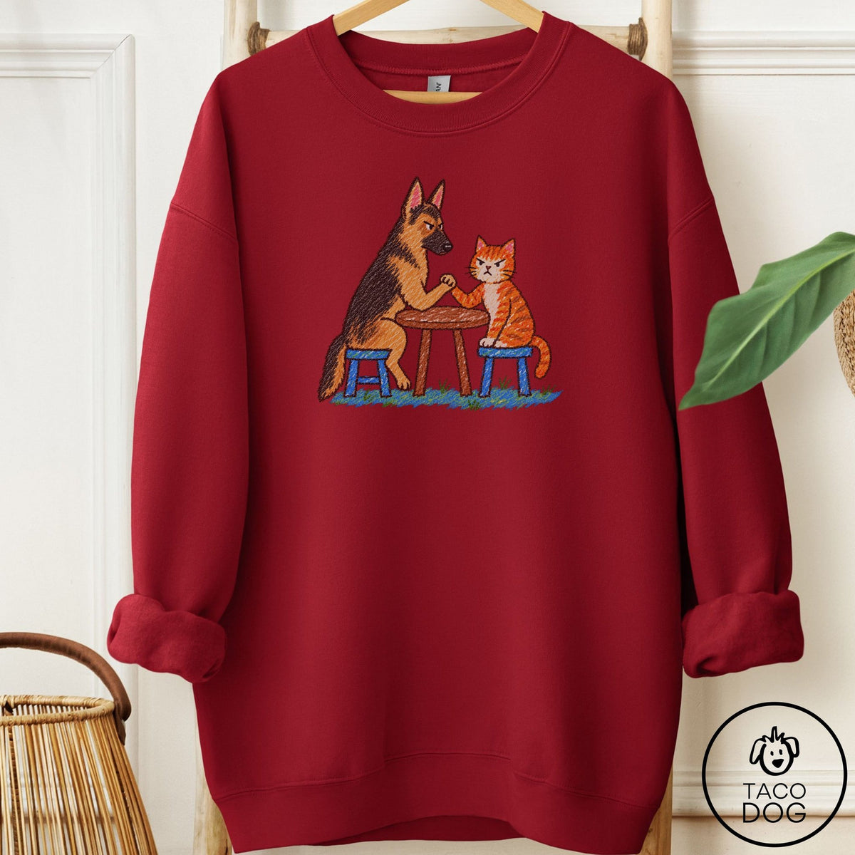 German Shepherd Arm Wrestling Sweatshirt Garnet Taco-Dog