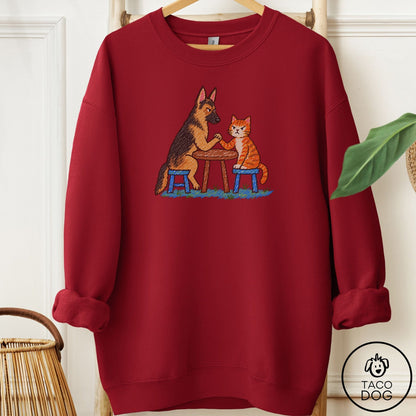 German Shepherd Arm Wrestling Sweatshirt Garnet Taco-Dog