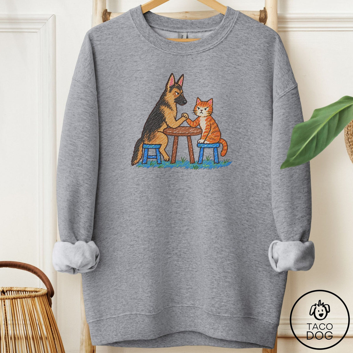 German Shepherd Arm Wrestling Sweatshirt Graphite Heather Taco-Dog