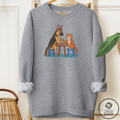 German Shepherd Arm Wrestling Sweatshirt Graphite Heather Taco-Dog