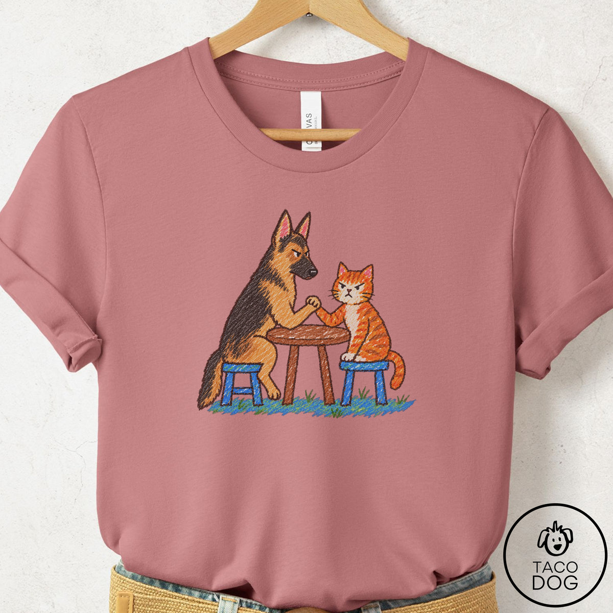 German Shepherd Arm Wrestling T-Shirt Mauve Taco-Dog
