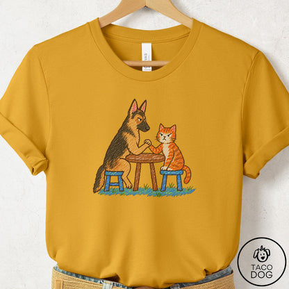 German Shepherd Arm Wrestling T-Shirt Mustard Taco-Dog