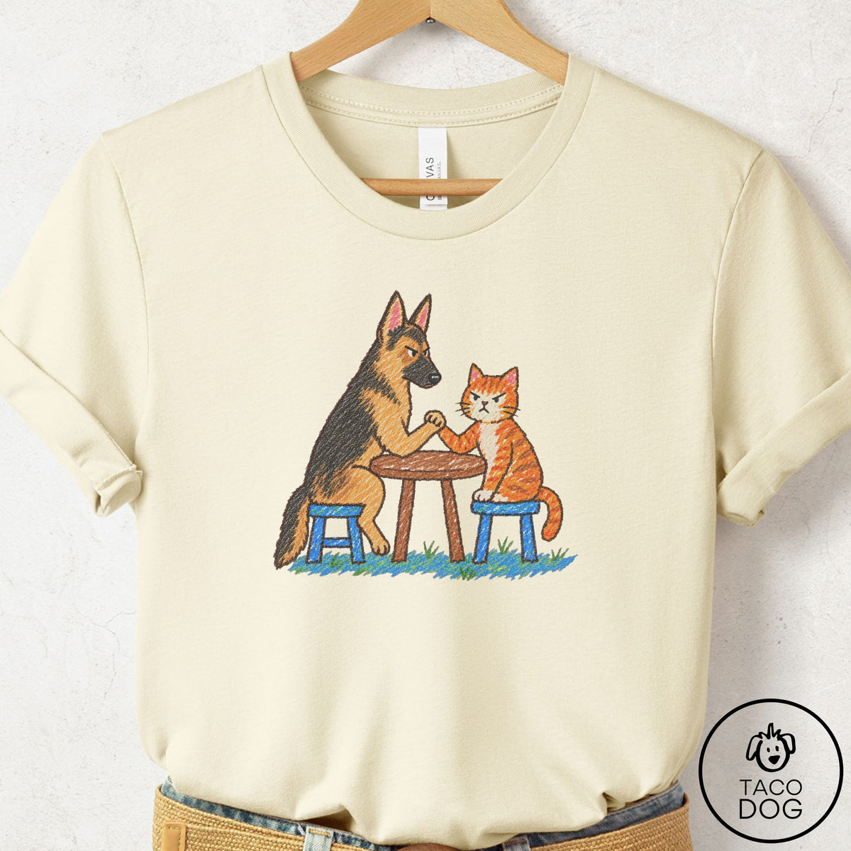 German Shepherd Arm Wrestling T-Shirt Natural Taco-Dog