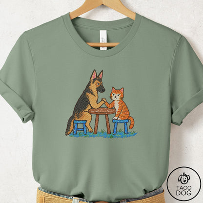German Shepherd Arm Wrestling T-Shirt Sage Taco-Dog