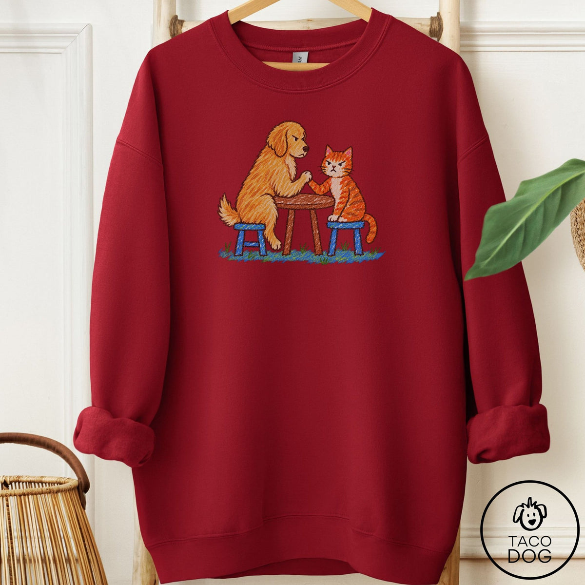 Golden Retriever Arm Wrestling Sweatshirt Garnet Taco-Dog