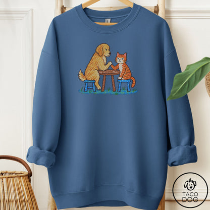 Golden Retriever Arm Wrestling Sweatshirt Indigo Blue Taco-Dog