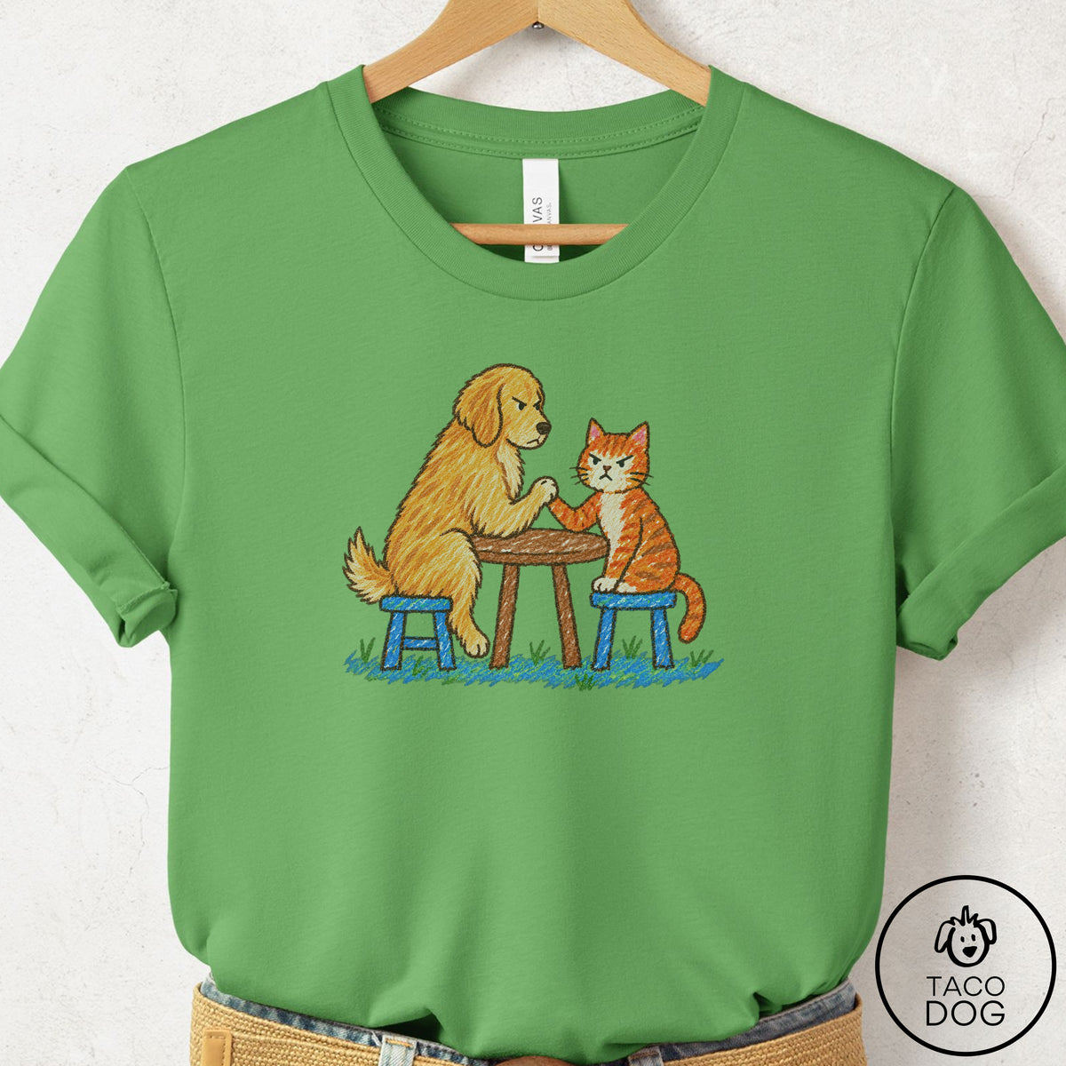 Golden Retriever Arm Wrestling T-Shirt Leaf Taco-Dog