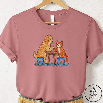 Golden Retriever Arm Wrestling T-Shirt Mauve Taco-Dog