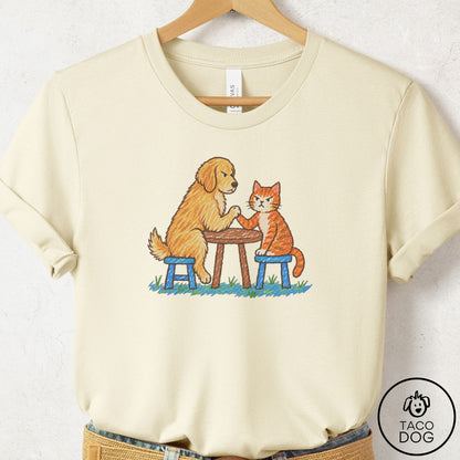 Golden Retriever Arm Wrestling T-Shirt Natural Taco-Dog