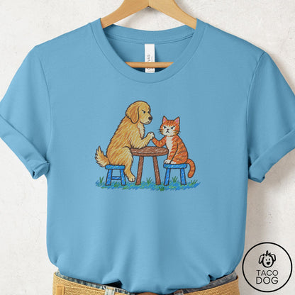 Golden Retriever Arm Wrestling T-Shirt Ocean Blue Taco-Dog