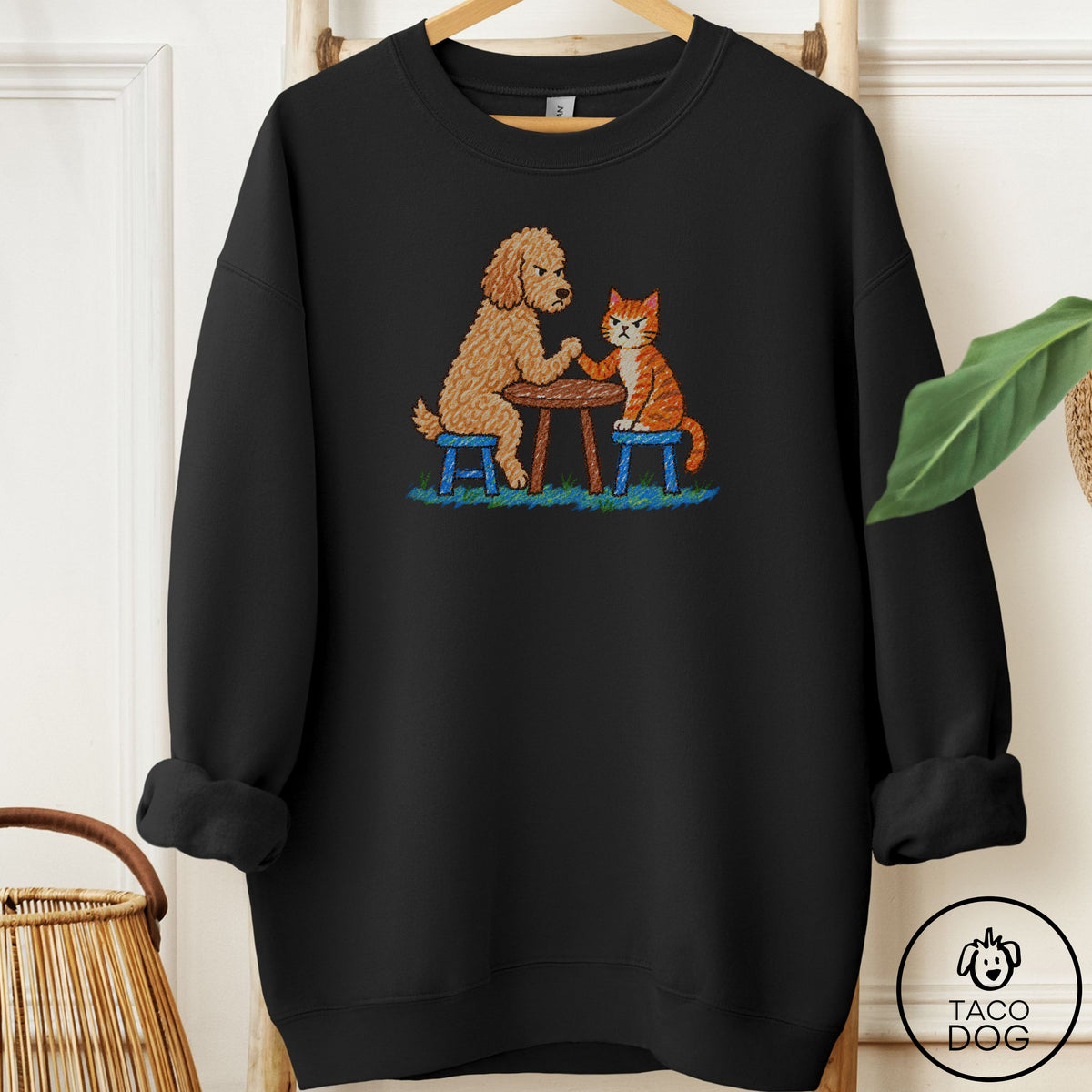 Doodle Arm Wrestling Sweatshirt Black Taco-Dog