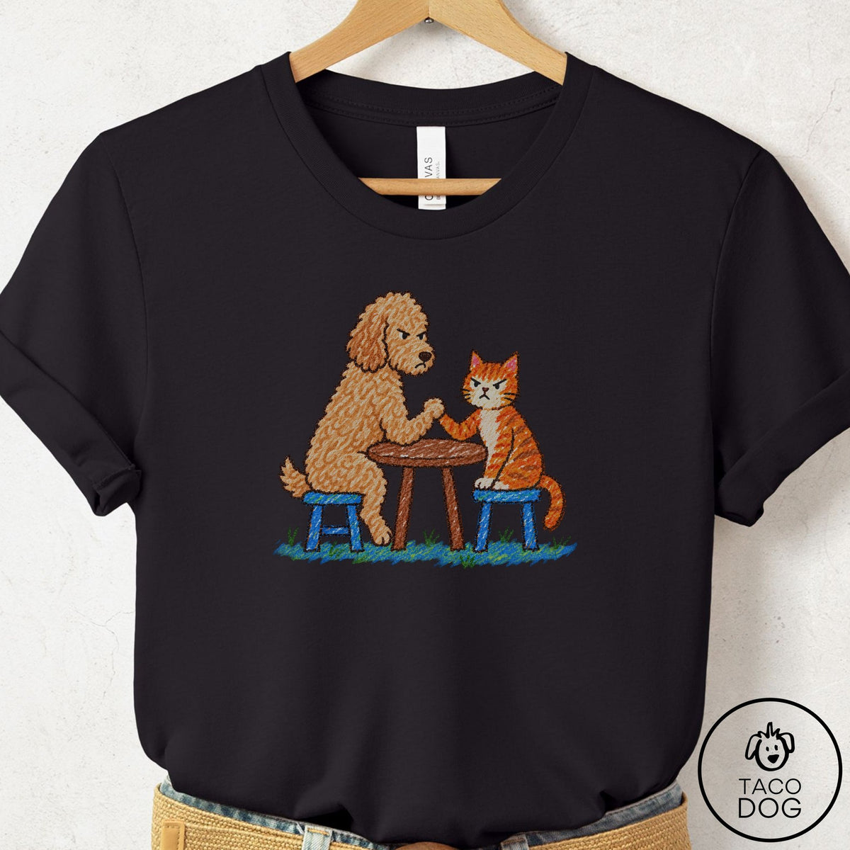 Doodle Arm Wrestling T-Shirt Black Taco-Dog