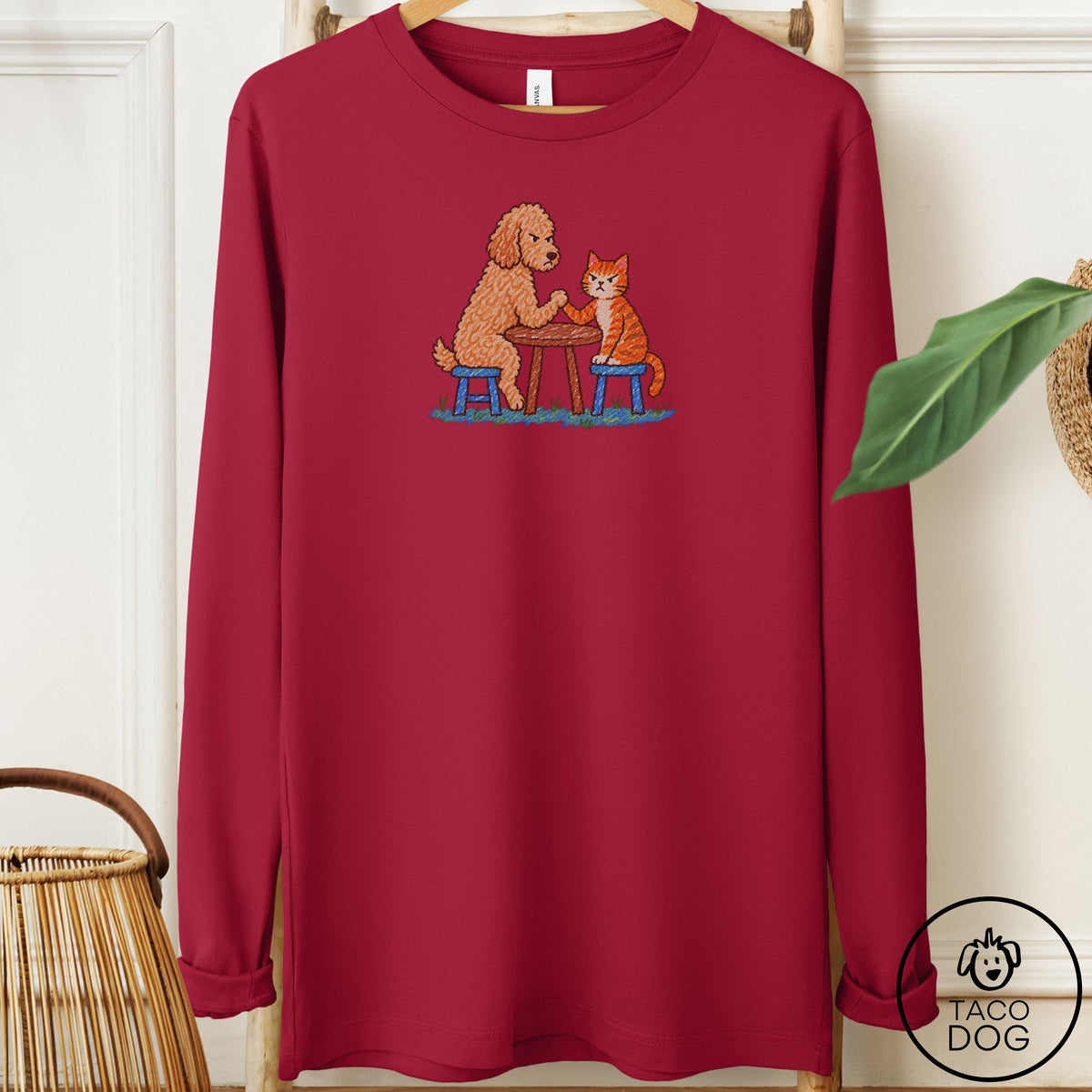 Doodle Arm Wrestling Long Sleeve Tee Cardinal Taco-Dog