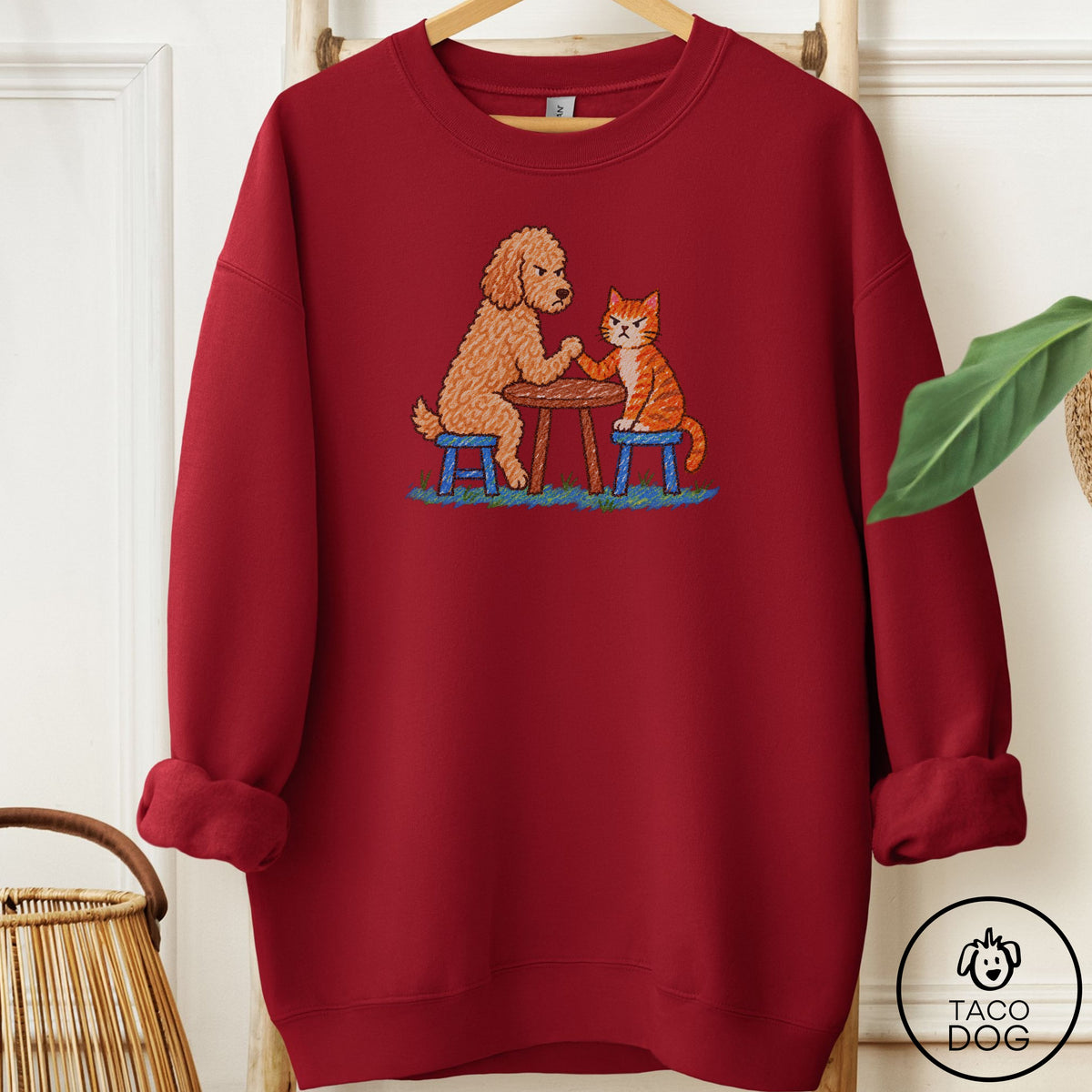 Doodle Arm Wrestling Sweatshirt Garnet Taco-Dog