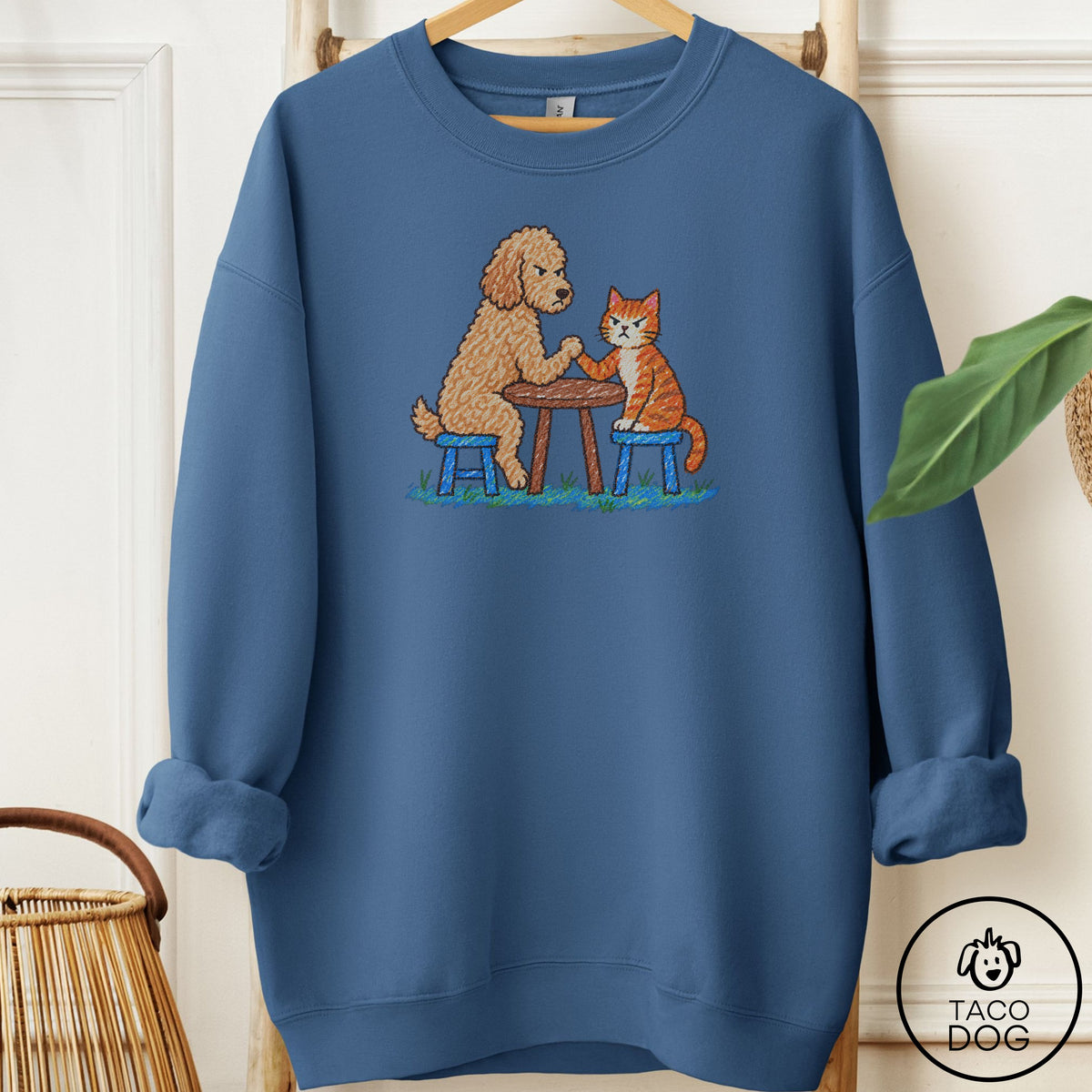 Doodle Arm Wrestling Sweatshirt Indigo Blue Taco-Dog