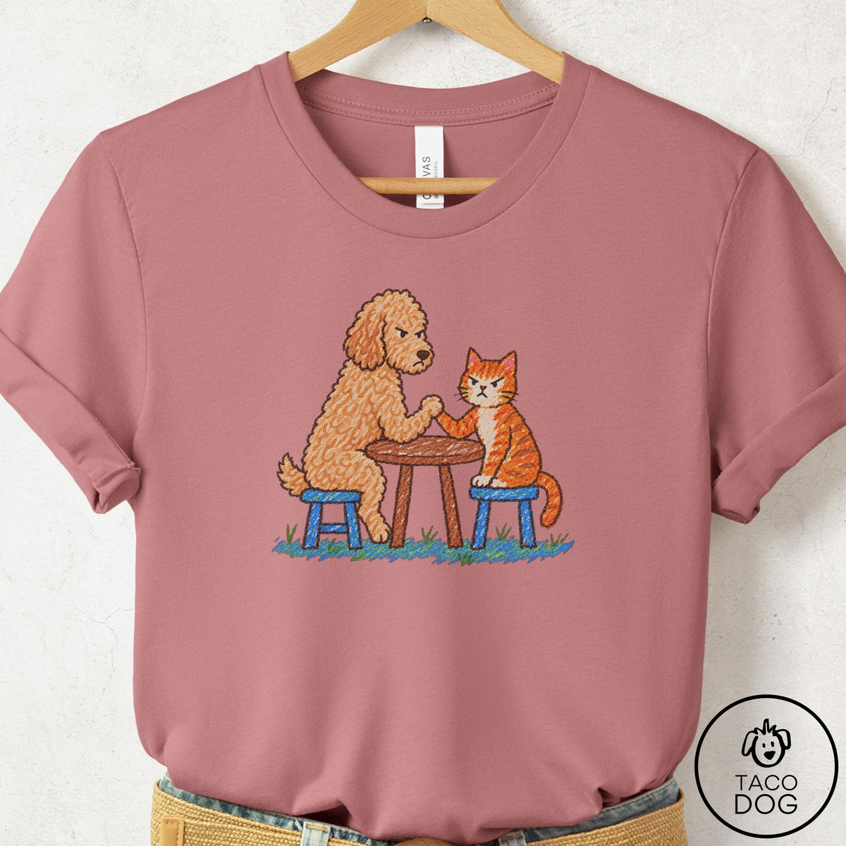 Doodle Arm Wrestling T-Shirt Mauve Taco-Dog
