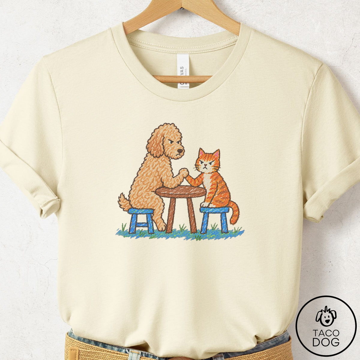 Doodle Arm Wrestling T-Shirt Natural Taco-Dog