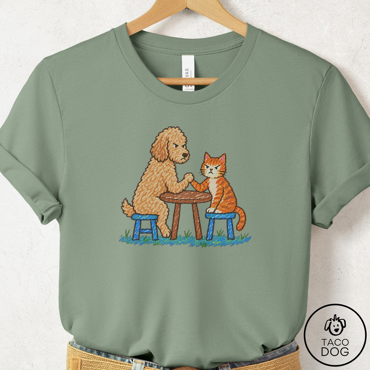 Doodle Arm Wrestling T-Shirt Sage Taco-Dog