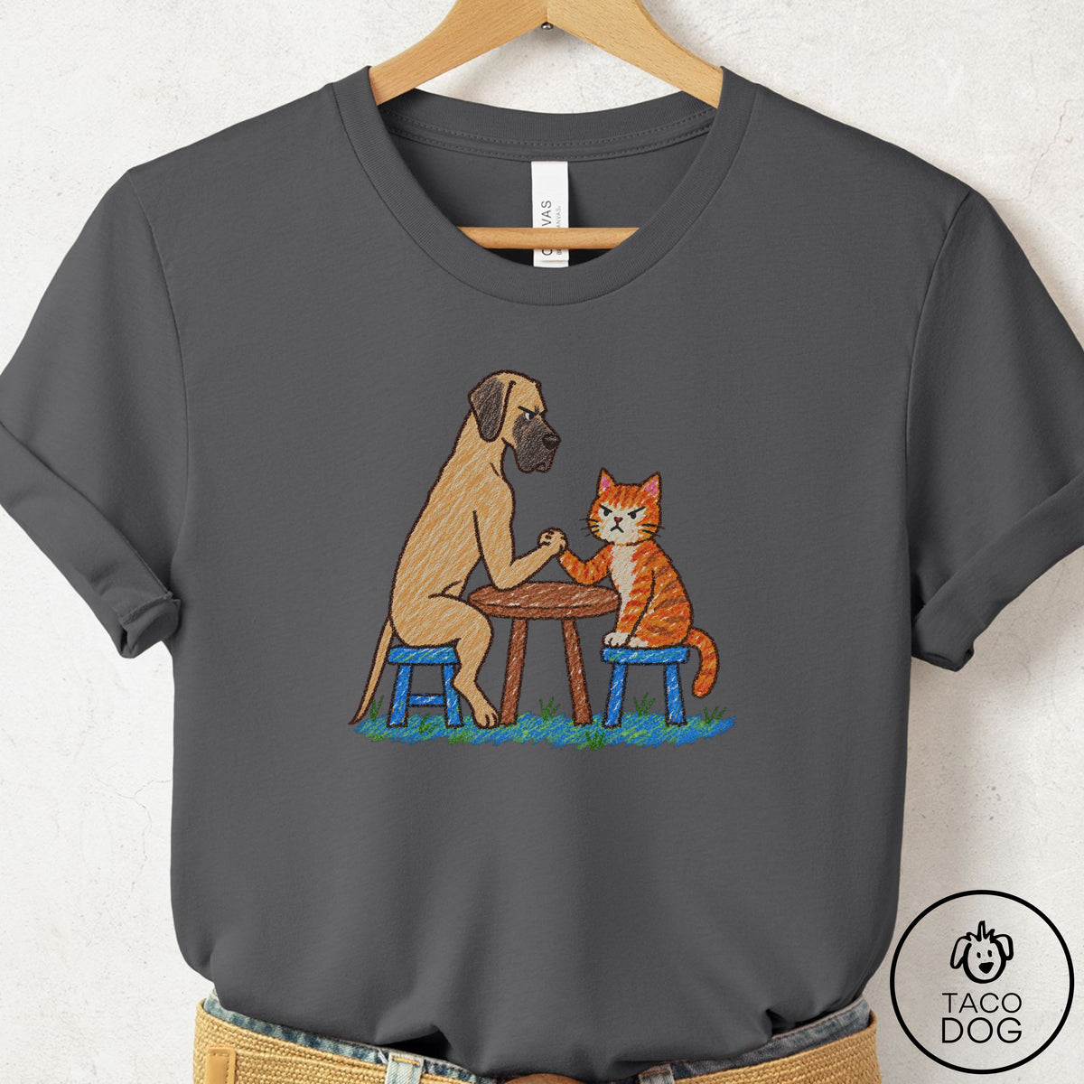 Great Dane Arm Wrestling T-Shirt Asphalt Taco-Dog
