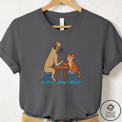 Great Dane Arm Wrestling T-Shirt Asphalt Taco-Dog