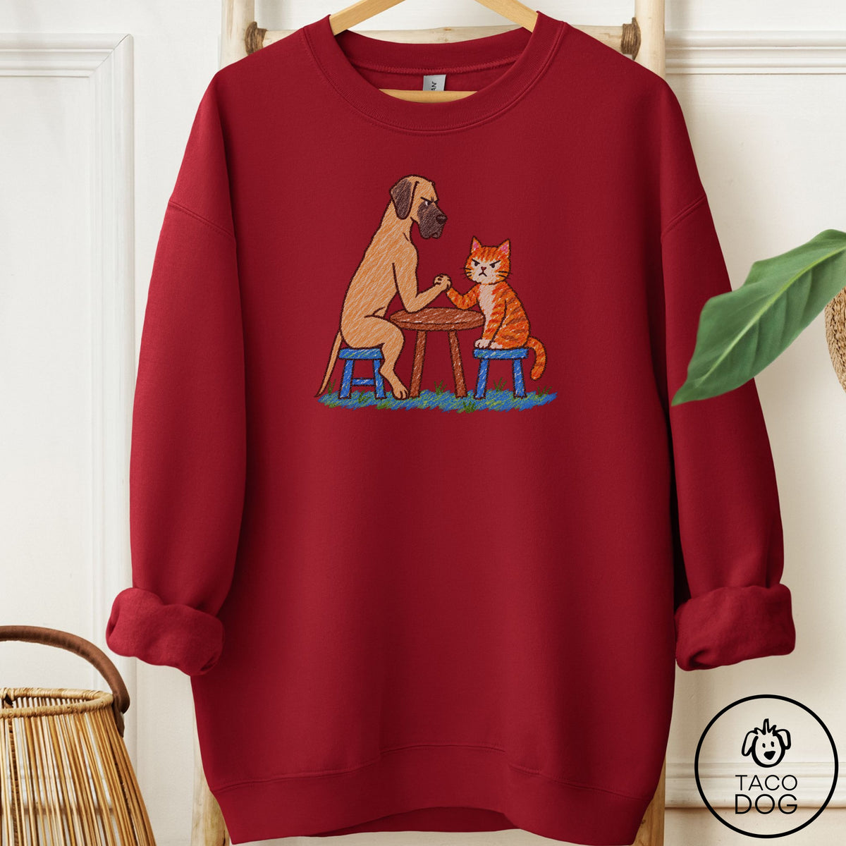 Great Dane Arm Wrestling Sweatshirt Garnet Taco-Dog