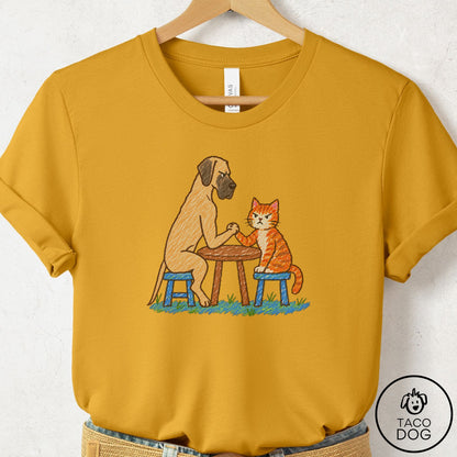 Great Dane Arm Wrestling T-Shirt Mustard Taco-Dog
