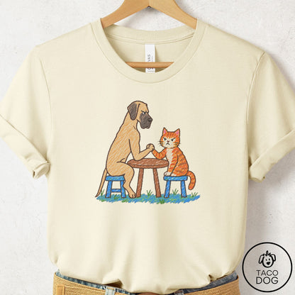 Great Dane Arm Wrestling T-Shirt Natural Taco-Dog