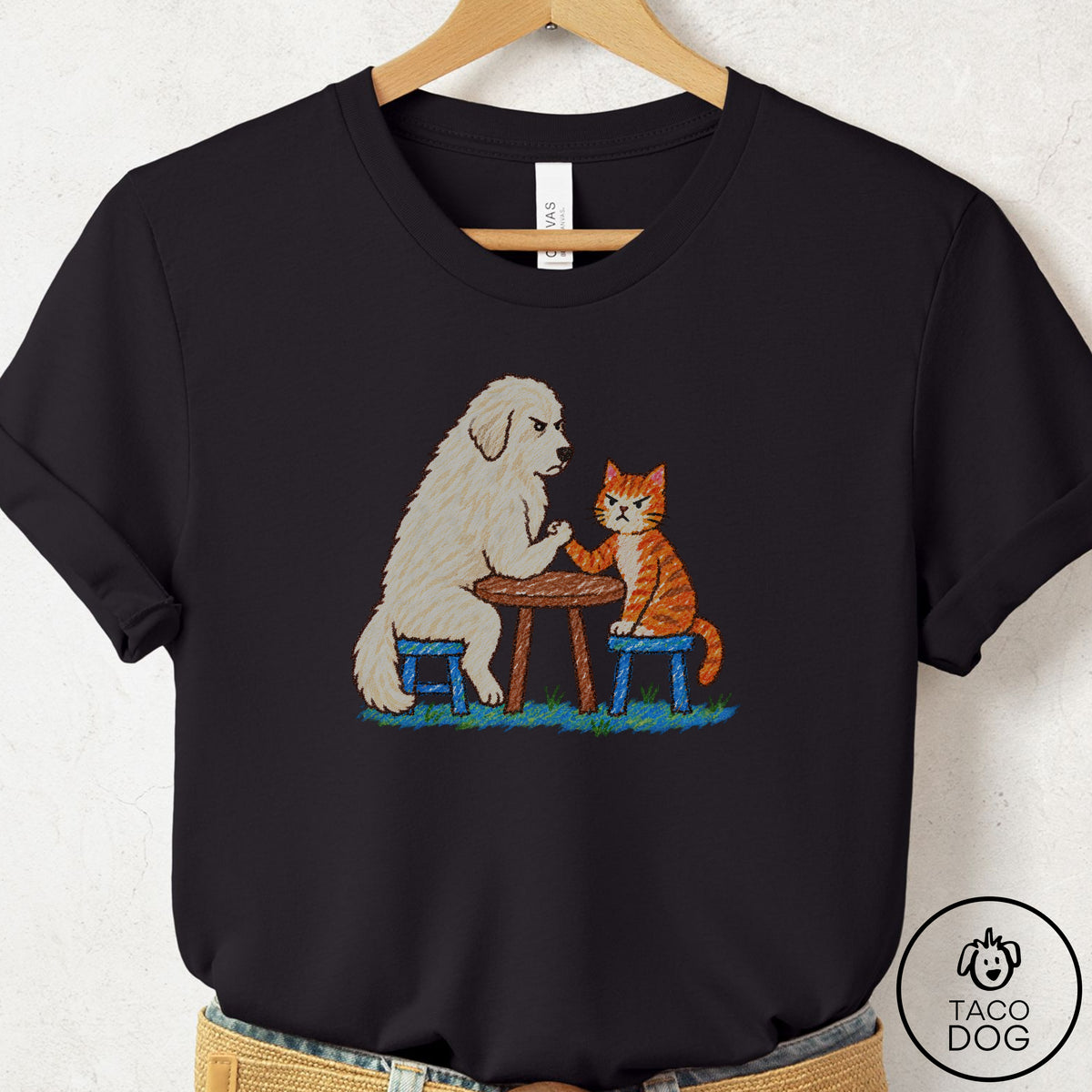 Great Pyrenees Arm Wrestling T-Shirt Black Taco-Dog