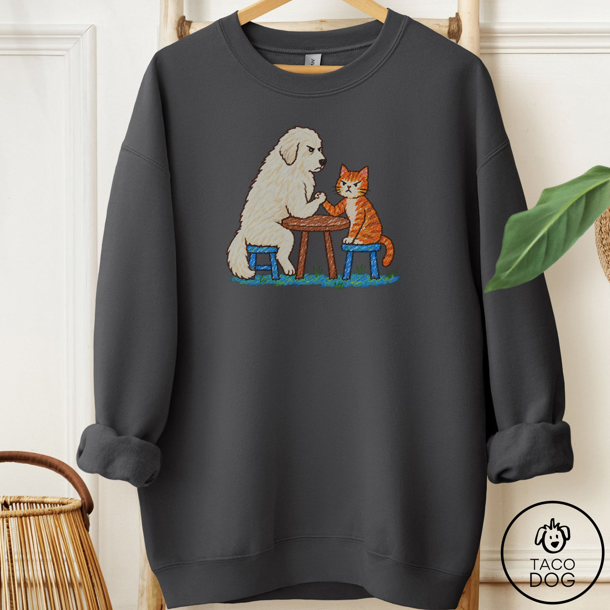 Great Pyrenees Arm Wrestling Sweatshirt Charcoal Taco-Dog