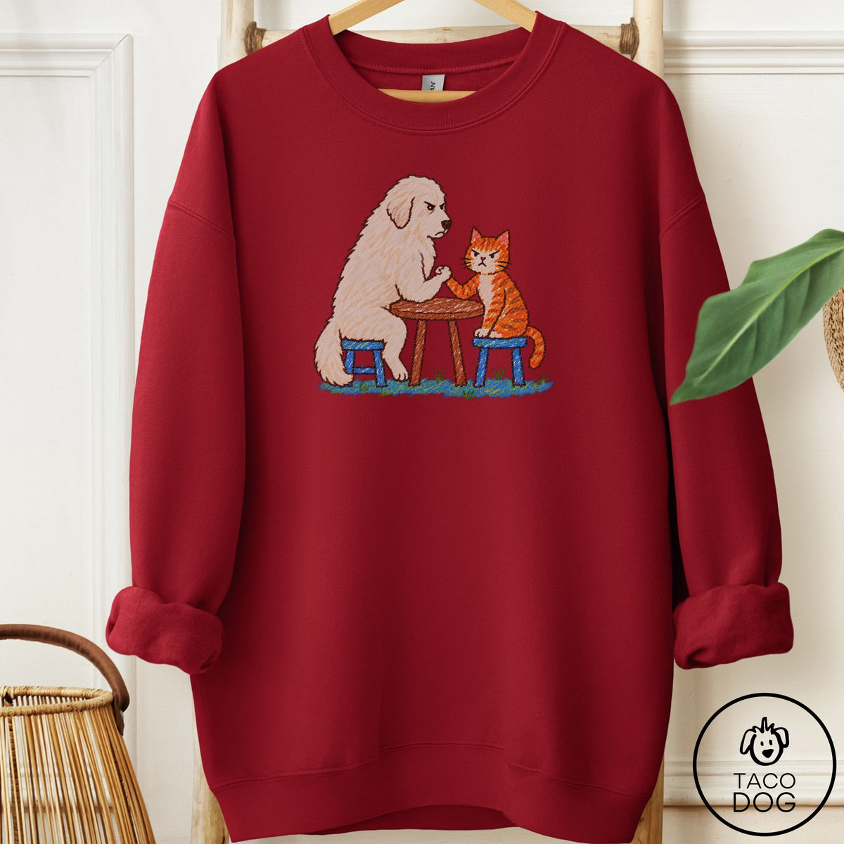 Great Pyrenees Arm Wrestling Sweatshirt Garnet Taco-Dog