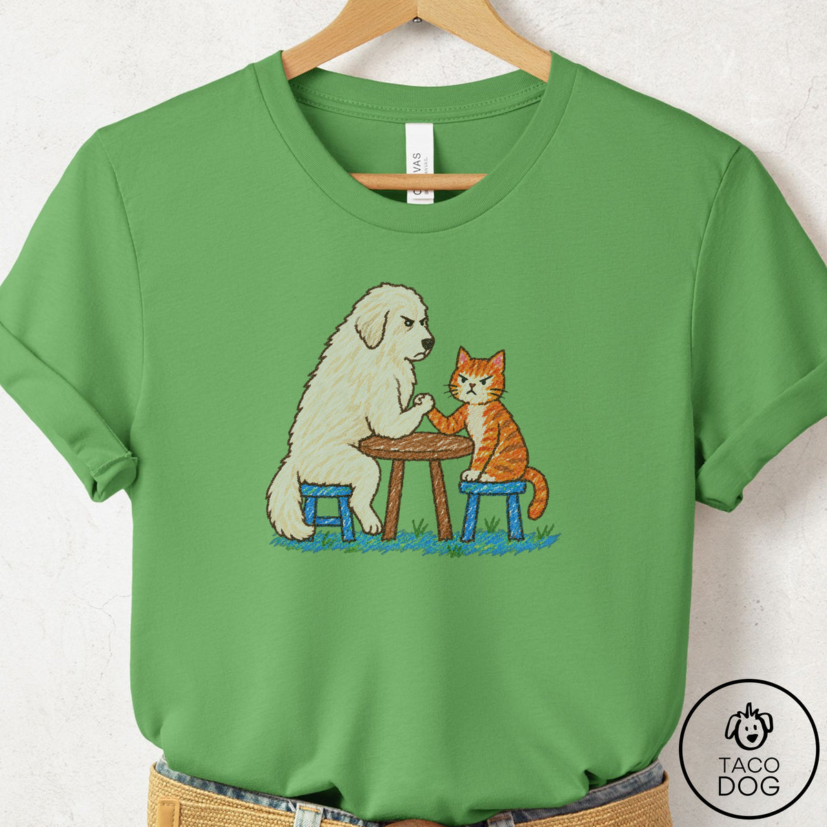 Great Pyrenees Arm Wrestling T-Shirt Leaf Taco-Dog