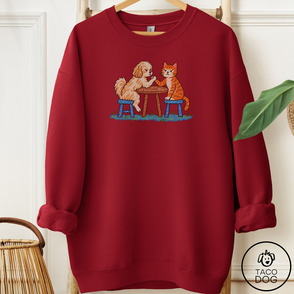 Havanese Arm Wrestling Sweatshirt Garnet Taco-Dog