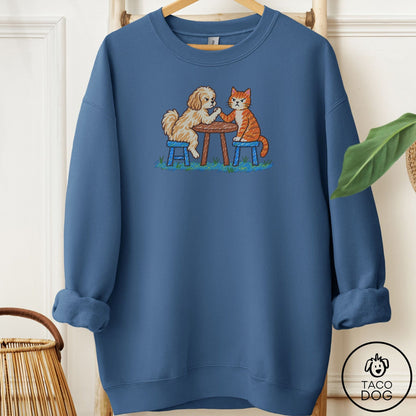 Havanese Arm Wrestling Sweatshirt Indigo Blue Taco-Dog