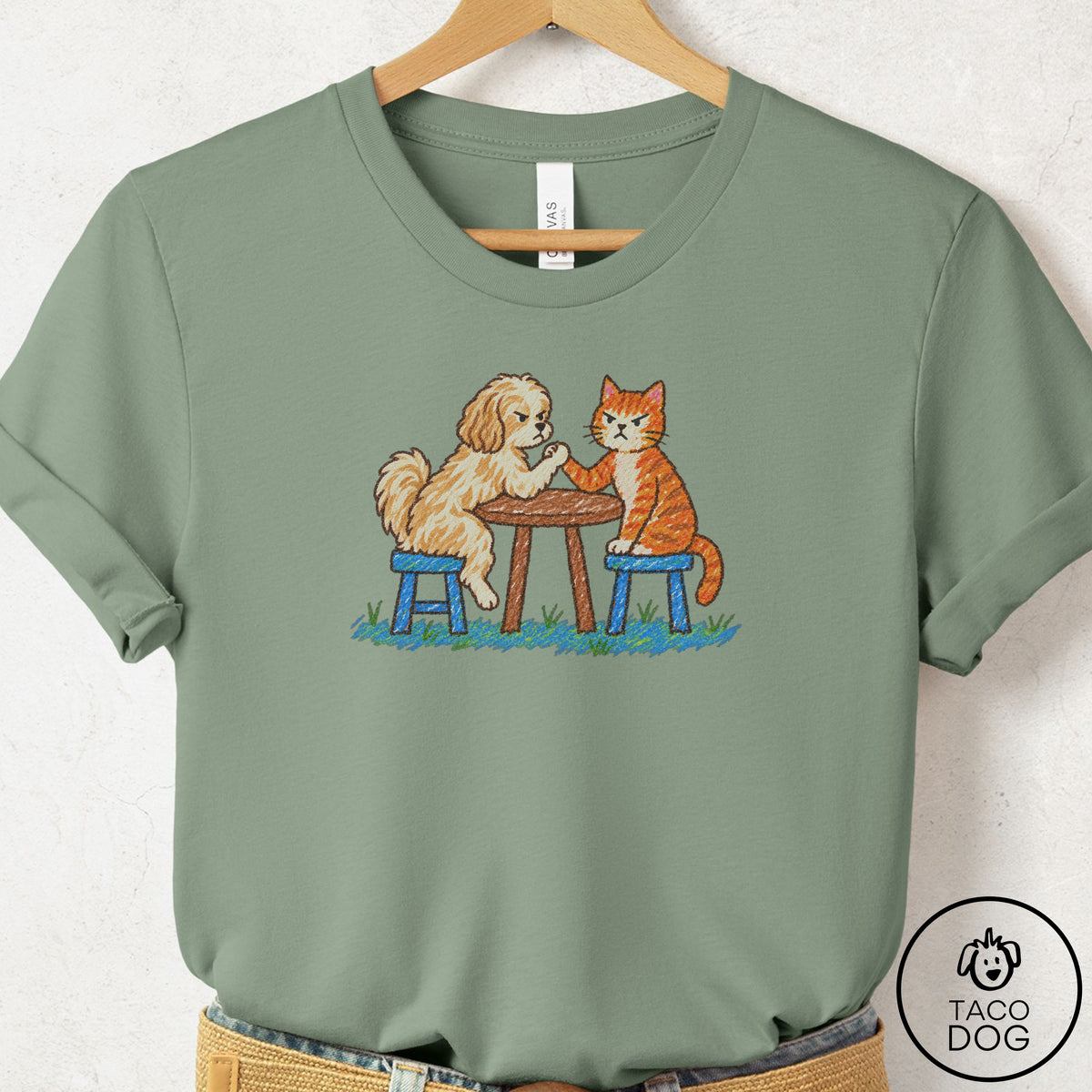Havanese Arm Wrestling T-Shirt, design close-up