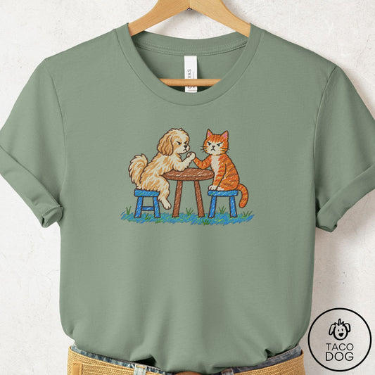 Havanese Arm Wrestling T-Shirt Sage Taco-Dog