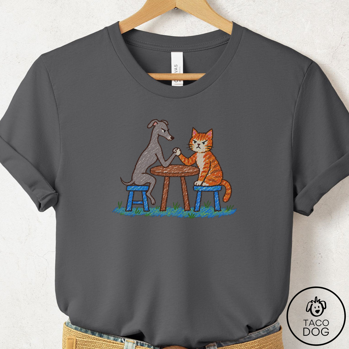 Italian Greyhound Whippet Arm Wrestling T-Shirt Asphalt Taco-Dog