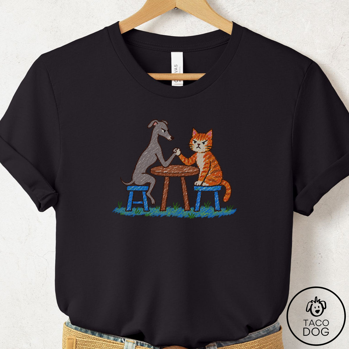 Italian Greyhound Whippet Arm Wrestling T-Shirt Black Taco-Dog