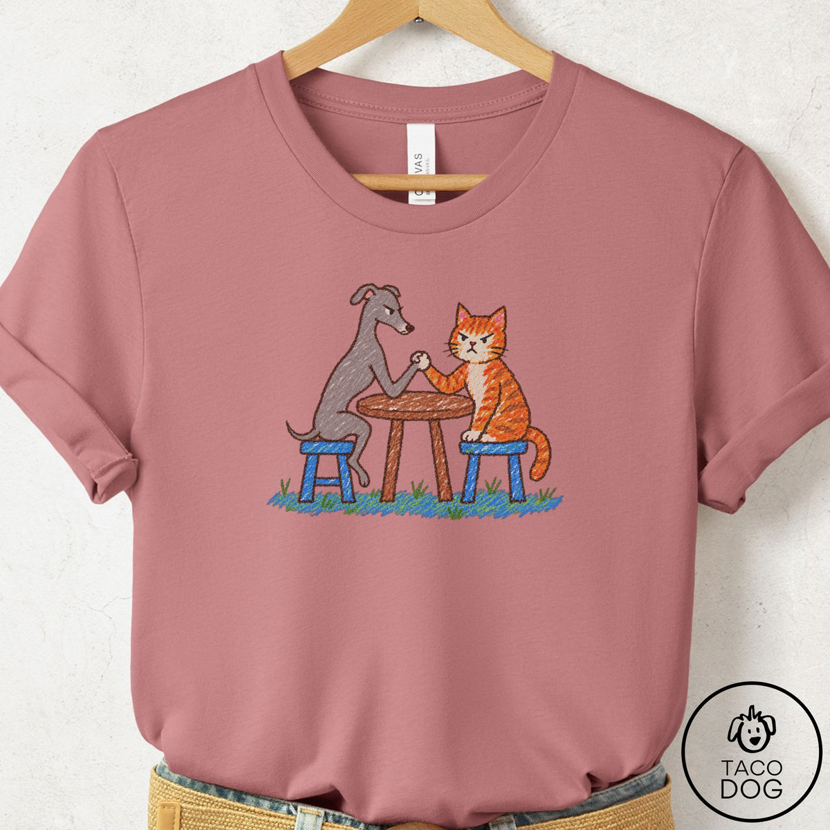 Italian Greyhound Whippet Arm Wrestling T-Shirt Mauve Taco-Dog