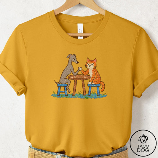 Italian Greyhound Whippet Arm Wrestling T-Shirt Mustard Taco-Dog