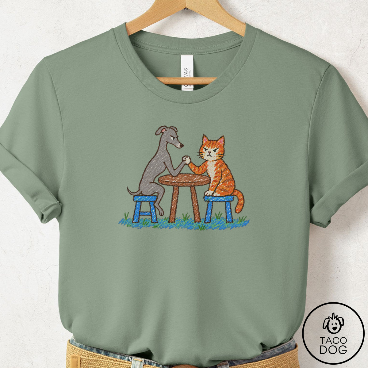 Italian Greyhound Whippet Arm Wrestling T-Shirt Sage Taco-Dog