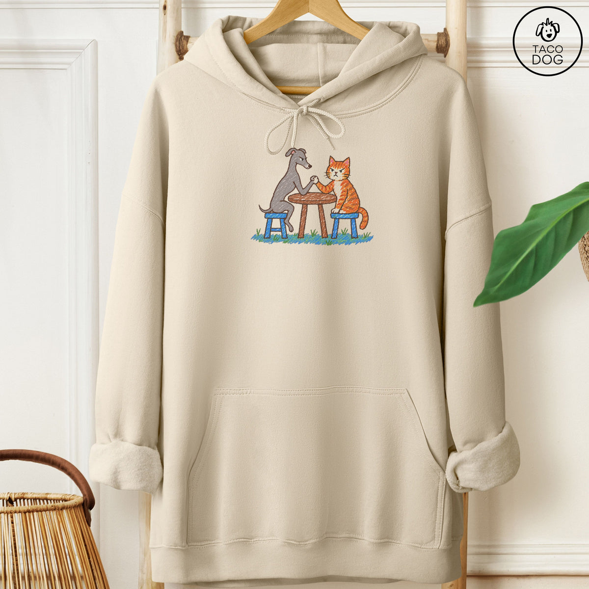 Italian Greyhound Whippet Arm Wrestling Hoodie Sand Taco-Dog