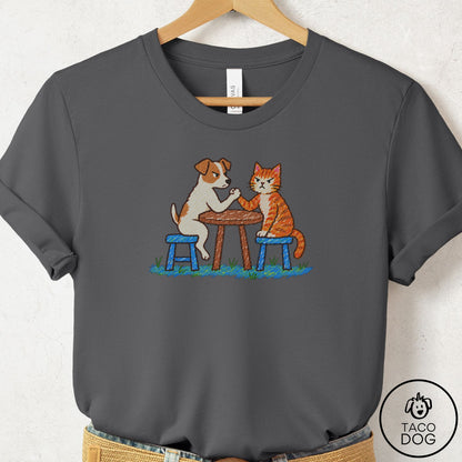 Jack Russell Arm Wrestling T-Shirt Asphalt Taco-Dog