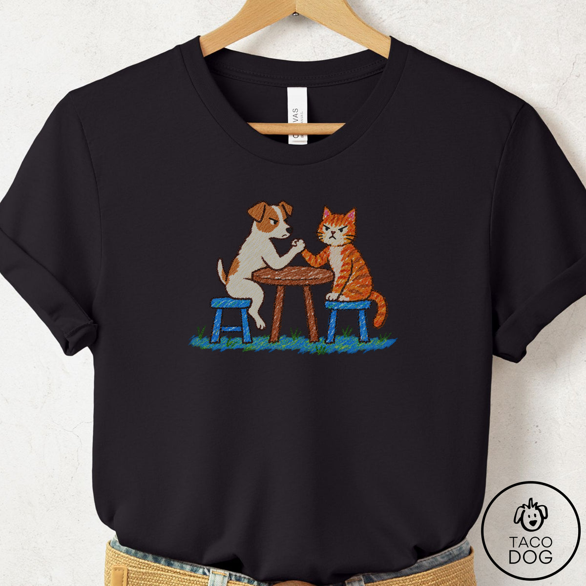 Jack Russell Arm Wrestling T-Shirt, design close-up