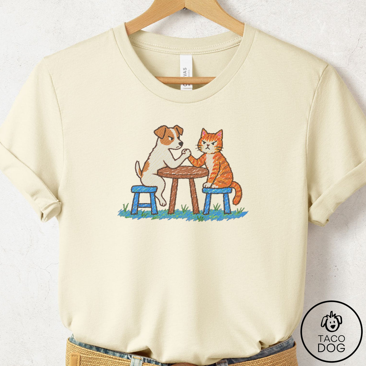Jack Russell Arm Wrestling T-Shirt Natural Taco-Dog