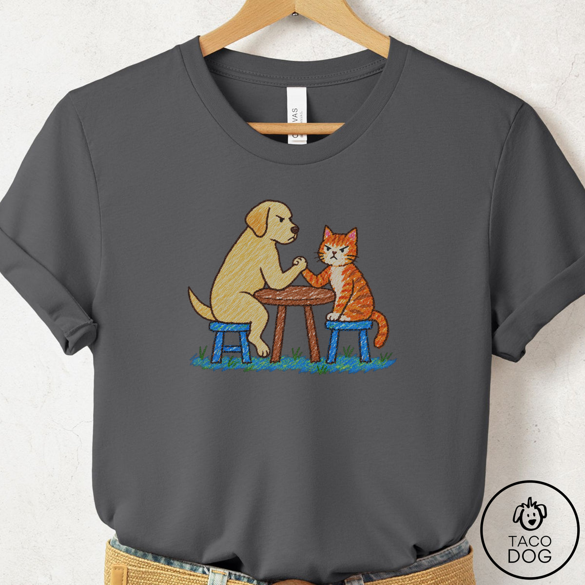 Labrador Retriever Arm Wrestling T-Shirt Asphalt Taco-Dog