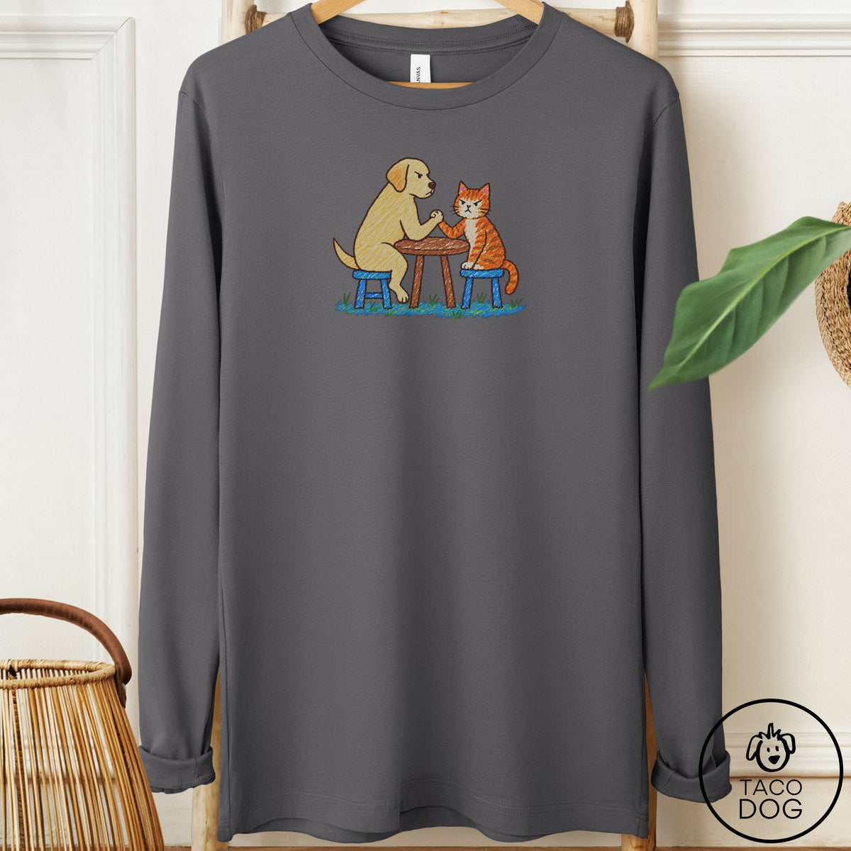 Labrador Retriever Arm Wrestling Long Sleeve Tee Asphalt Taco-Dog